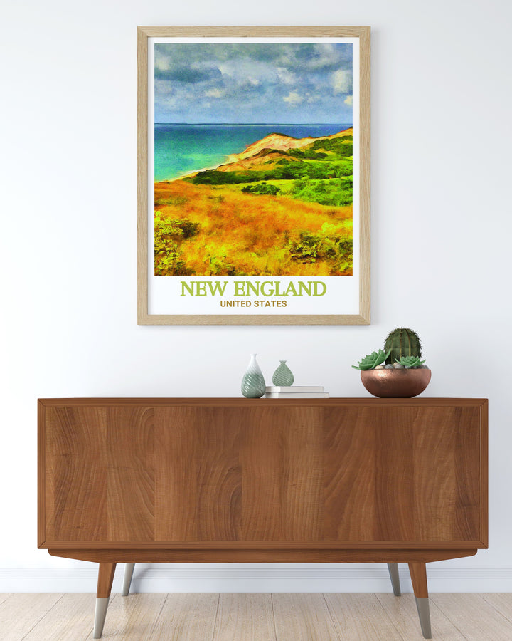 Marthas Vineyard modern prints capturing the coastal serenity of this stunning location paired with the rugged beauty of the New England Trail. A perfect gift for adventurers or anyone who loves national park art and scenic hiking trails