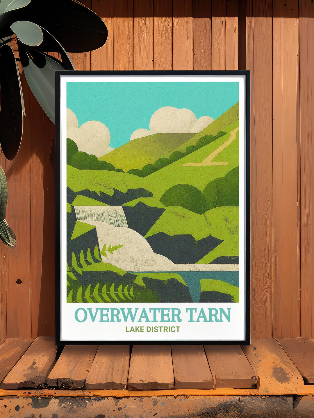 Overwater Tarn wall art capturing the picturesque landscape of the Lake District. This travel print features Overwater Tarn with the Skiddaw fells in the background, creating a calming atmosphere in your home. A beautiful addition for those who appreciate nature.