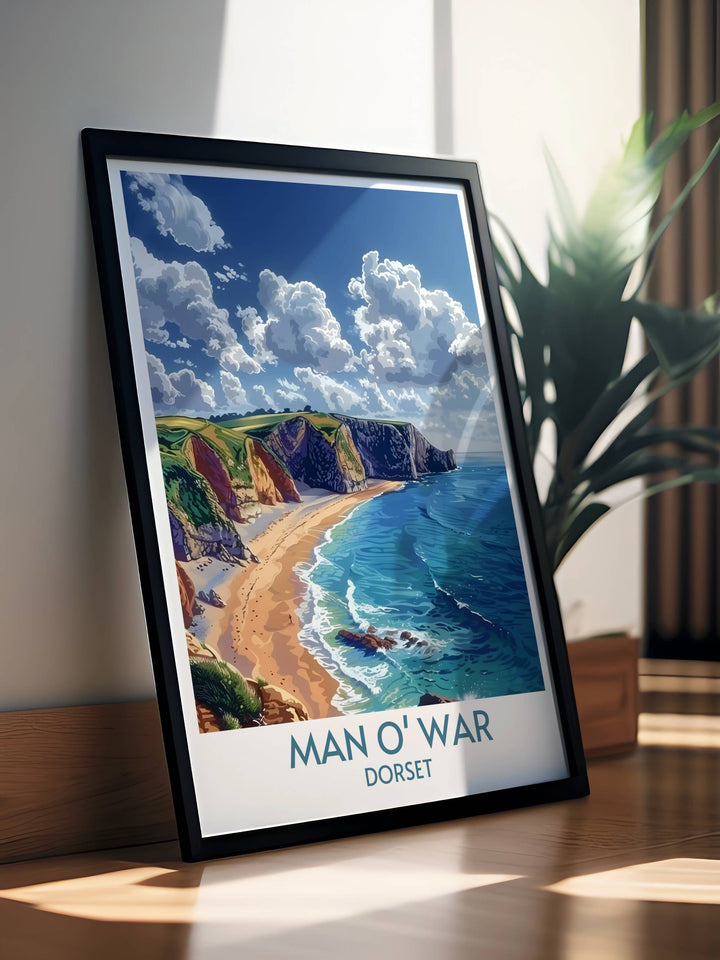 Elegant Durdle Door Arch and Man o War Beach wall art featuring the iconic limestone arch of Dorset perfect for home decor and travel enthusiasts vibrant and detailed photography capturing the natural beauty of these renowned coastal landmarks ideal for gifts and interior design.
