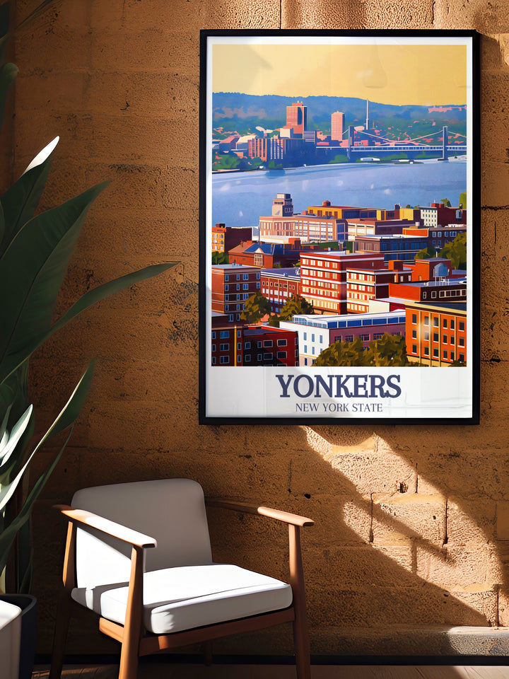 Stunning Yonkers artwork featuring Hudson River Downtown ideal for creating a sophisticated living space and perfect for personalized gifts and travel poster prints