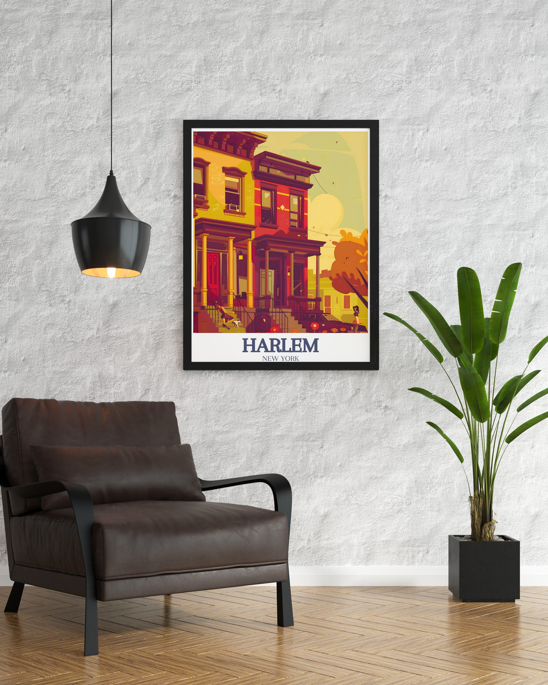 Featuring a detailed illustration of Harlems brownstones and East Harlems bustling streets, this framed art brings the essence of New York City to life. Perfect for adding urban style to your home or office.