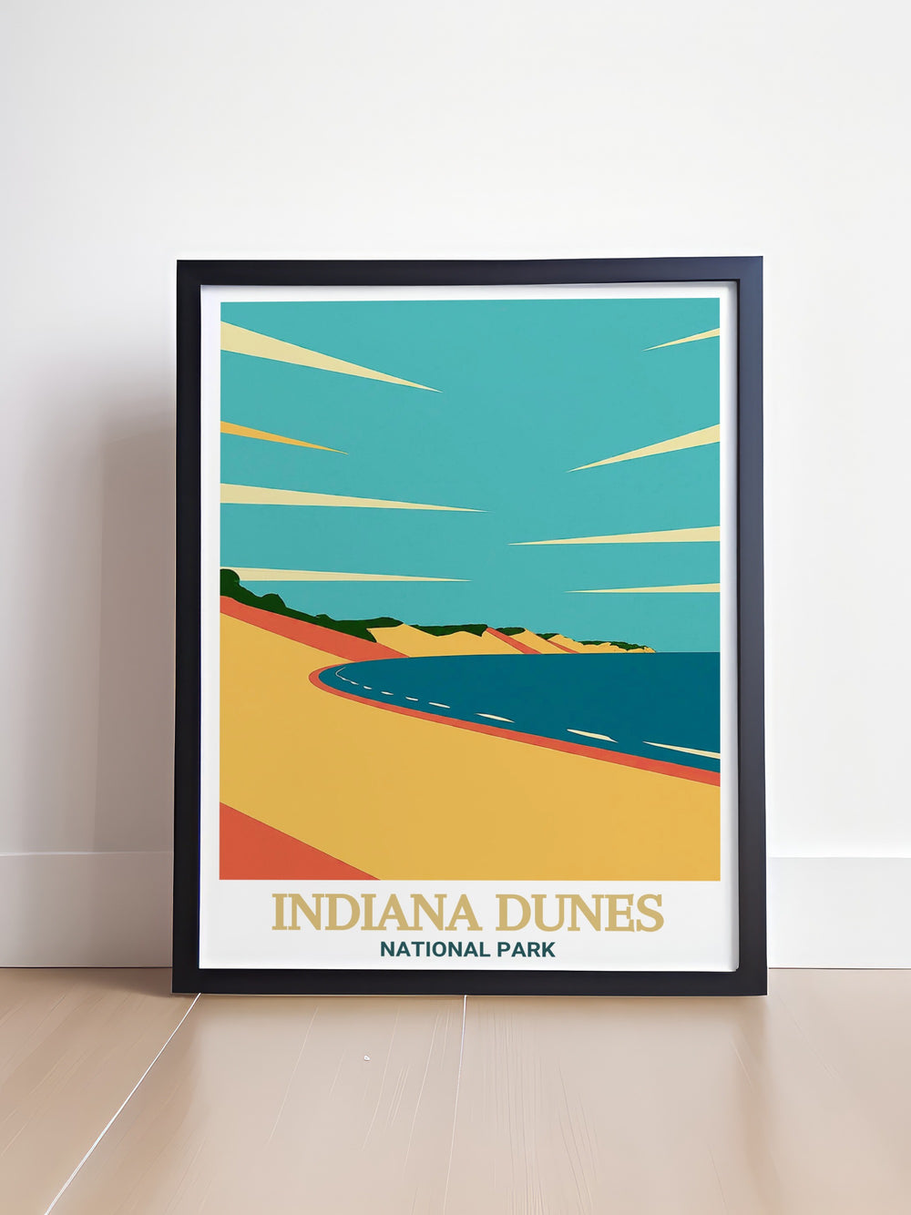 A stunning travel poster showcasing the beauty of Indiana Dunes, highlighting the intricate details of West Beachs landscapes. This art piece emphasizes the unique sand formations and vibrant flora, offering a glimpse into the parks natural wonders. A fantastic addition to any art collection.