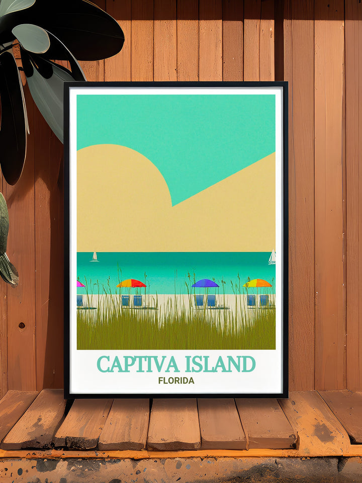 Bring the charm of Floridas Captiva Island into your home with this vibrant travel poster, highlighting the islands pristine beaches and lush landscapes. A perfect addition for those who love coastal decor and the beauty of the Sunshine State.