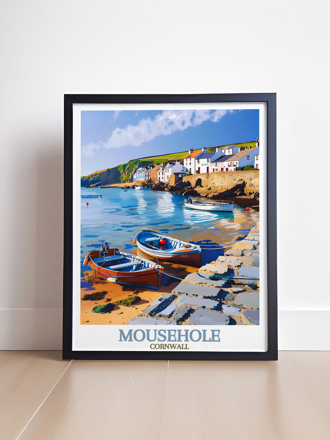 Mousehole Art Print capturing the picturesque harbour of Mousehole in Cornwall perfect wall decor for adding a touch of coastal charm to your home beautiful and vibrant artwork ideal for any room or as a special gift