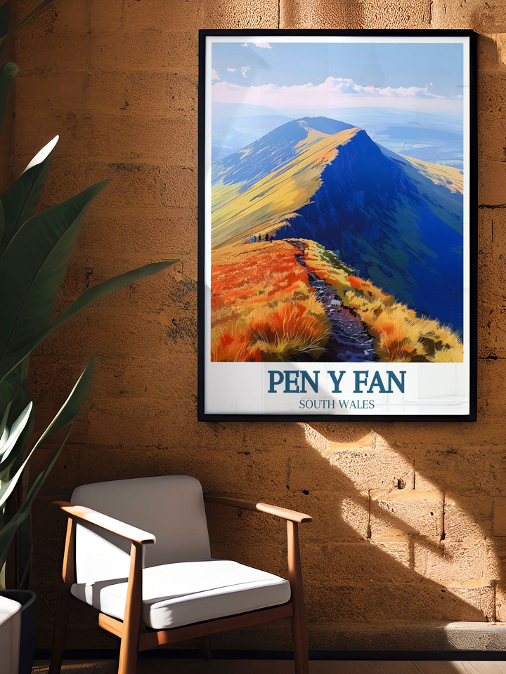 Artistic Brecon Beacons poster showcasing the breathtaking Pen Y Fan Mountain. This print is perfect for nature lovers looking to bring the charm of the Welsh mountains into their home decor.