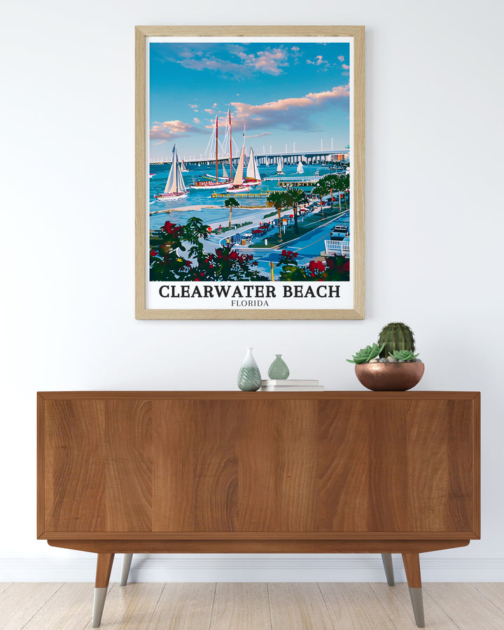 Florida Coastal Decor Art Prints. Capturing the beauty of Clearwater Memorial Causeway and Beach Walk, these prints are ideal for enhancing your home living decor. Perfect for those who appreciate Floridas scenic coast.