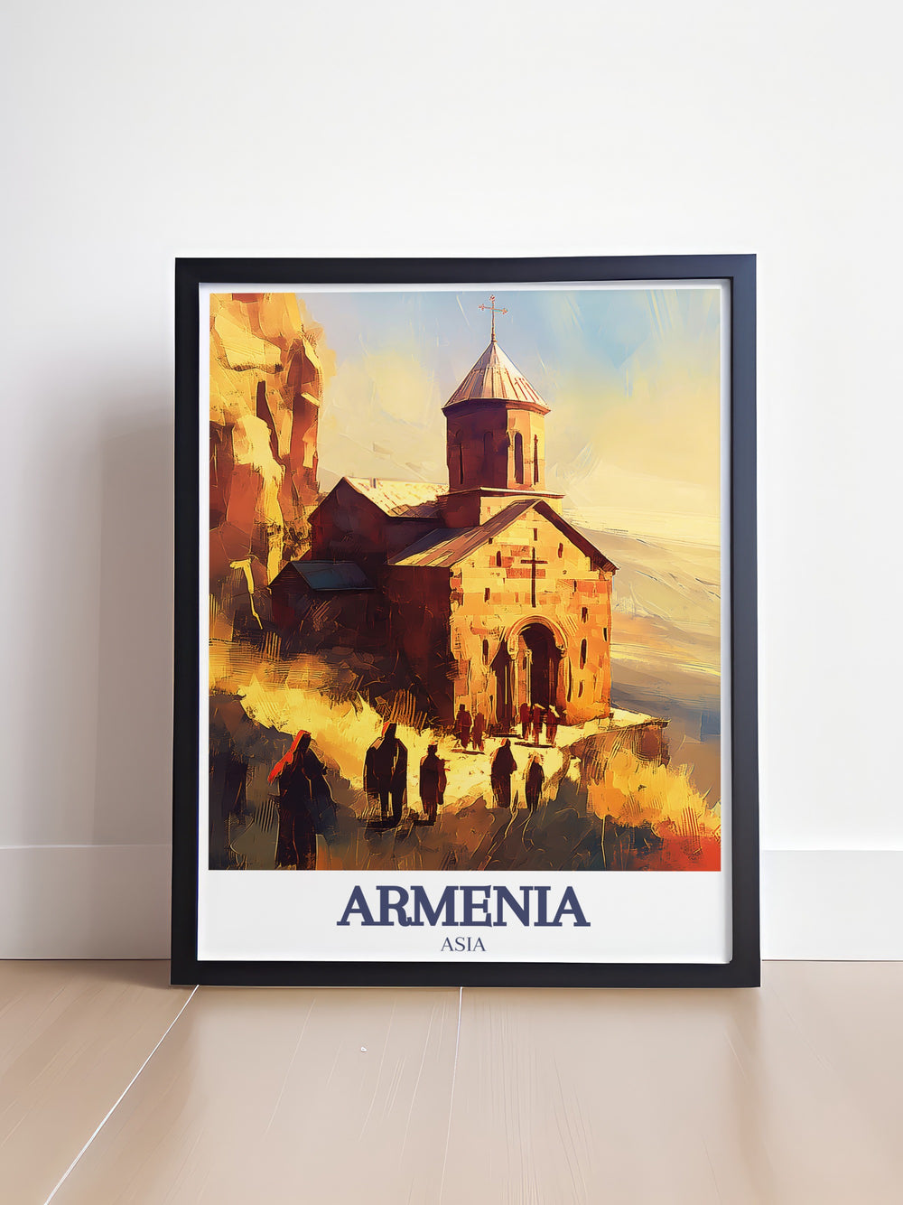 This Armenia poster print captures the serene beauty of Noravank Monastery, nestled in the dramatic cliffs of the Amaghu Valley. Ideal for lovers of history and nature, this travel print offers a breathtaking view of one of Armenias most iconic landmarks, making it a perfect addition to your home decor.