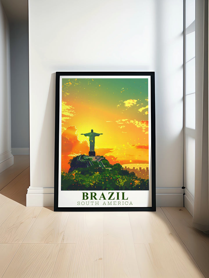 Christ the Redeemer stunning prints showcasing the iconic statue against the vibrant backdrop of Sao Paulo ideal for elegant home decor and modern Brazil art lovers