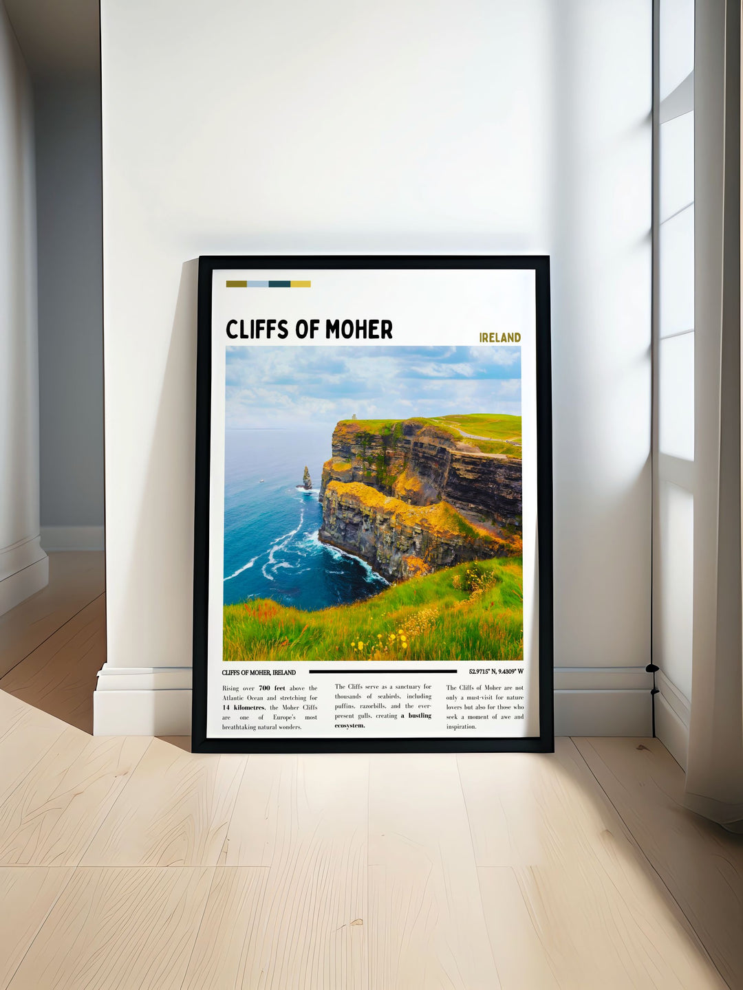 Cliffs of Moher Art print showcasing Irelands iconic cliffs with vibrant colors perfect for adding a touch of natural beauty to any home or office decor ideal for gifts and enhancing living spaces