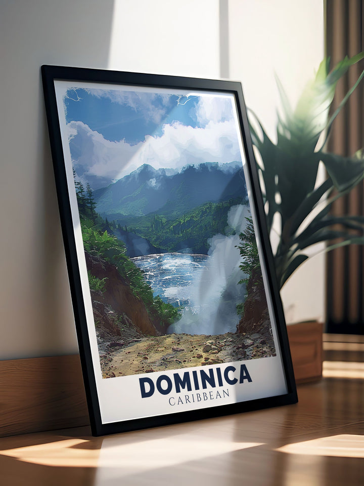 Dominican Print of Boiling Lake in the heart of the Caribbean showcasing the enigmatic and beautiful natural wonder ideal for home decor and gifts adding a touch of exotic adventure to your living space