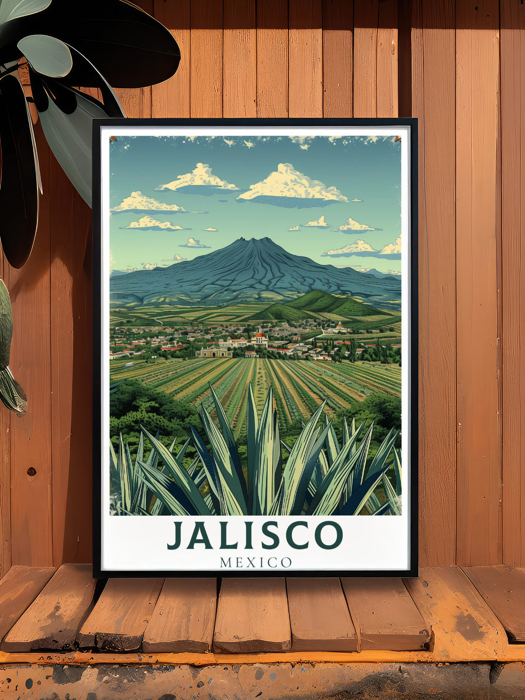 Bring a touch of Mexicos natural beauty into your home with this Tequila Landscape print. This Jalisco artwork features the agave fields that define the regions famous drink, making it a unique and meaningful piece of art for any space.