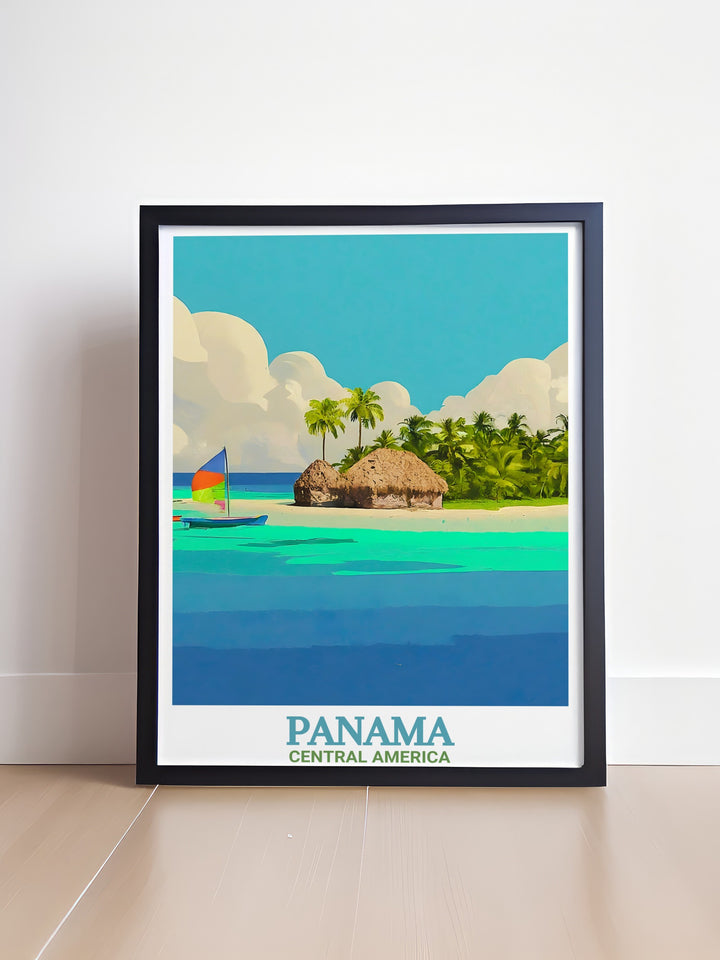 This detailed art print of the San Blas Islands in Panama brings the beauty of the ocean into your space. With its vibrant colors and serene imagery, its the perfect piece for coastal decor enthusiasts.