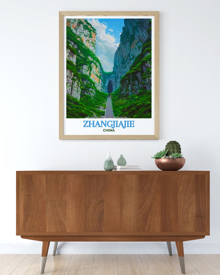 Stunning modern print of Tianmen Mountain highlighting the beauty of Zhangjiajie China an ideal piece for travel enthusiasts and art lovers alike perfect for elegant home decor