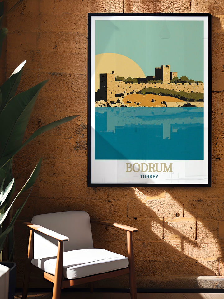 Bodrum travel gift idea featuring Bodrum Castle art print a perfect gift for travelers and history enthusiasts. This Turkey poster adds a touch of Turkish culture to any space making it a thoughtful and stylish decor choice.