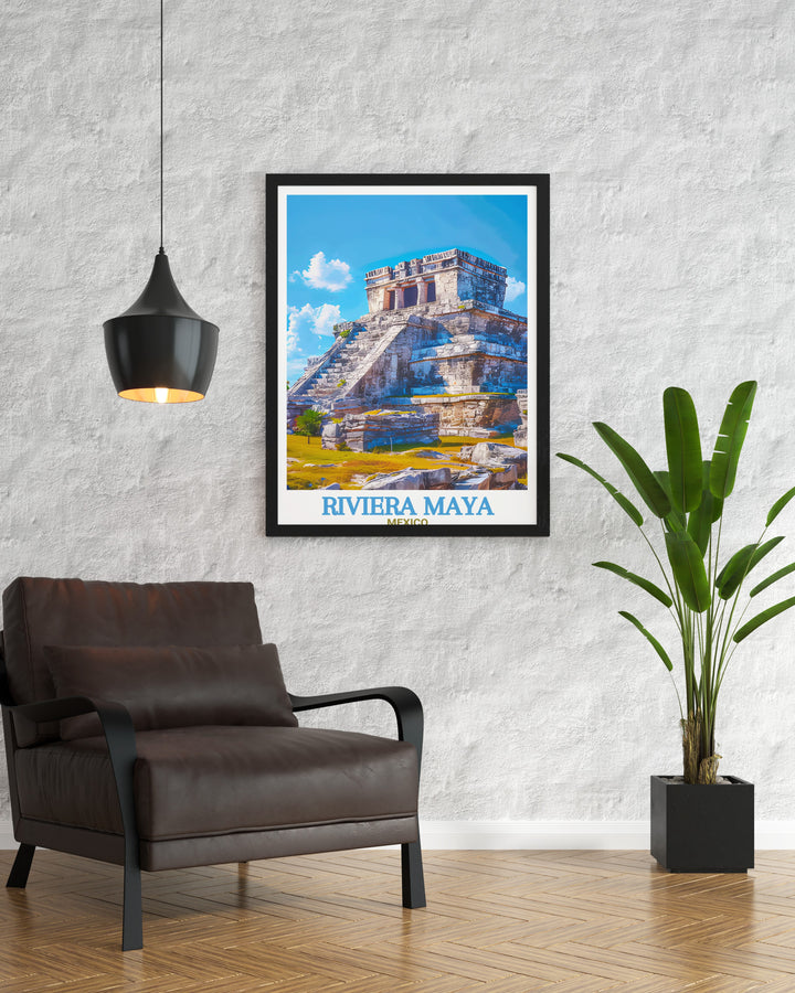 Beautiful Tulum Ruins print from Riviera Maya Mexico perfect for adding historical elegance to your home living decor. This Mexico gift features stunning artwork of Tulum Ruins making it an ideal choice for beach decor and tropical art lovers seeking unique home accents.