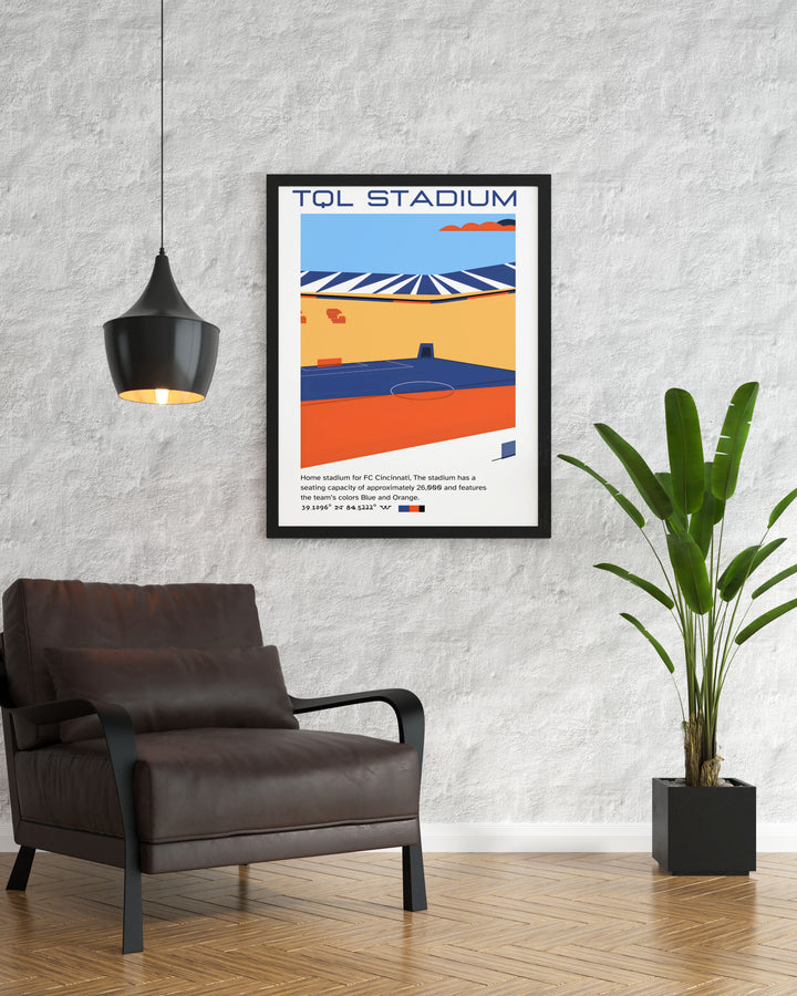 Experience the thrill of MLS with this dynamic FC Cincinnati print highlighting TQL Stadium and capturing the exciting moments of star players Luciano Acosta and Brenner ideal for your home decor.