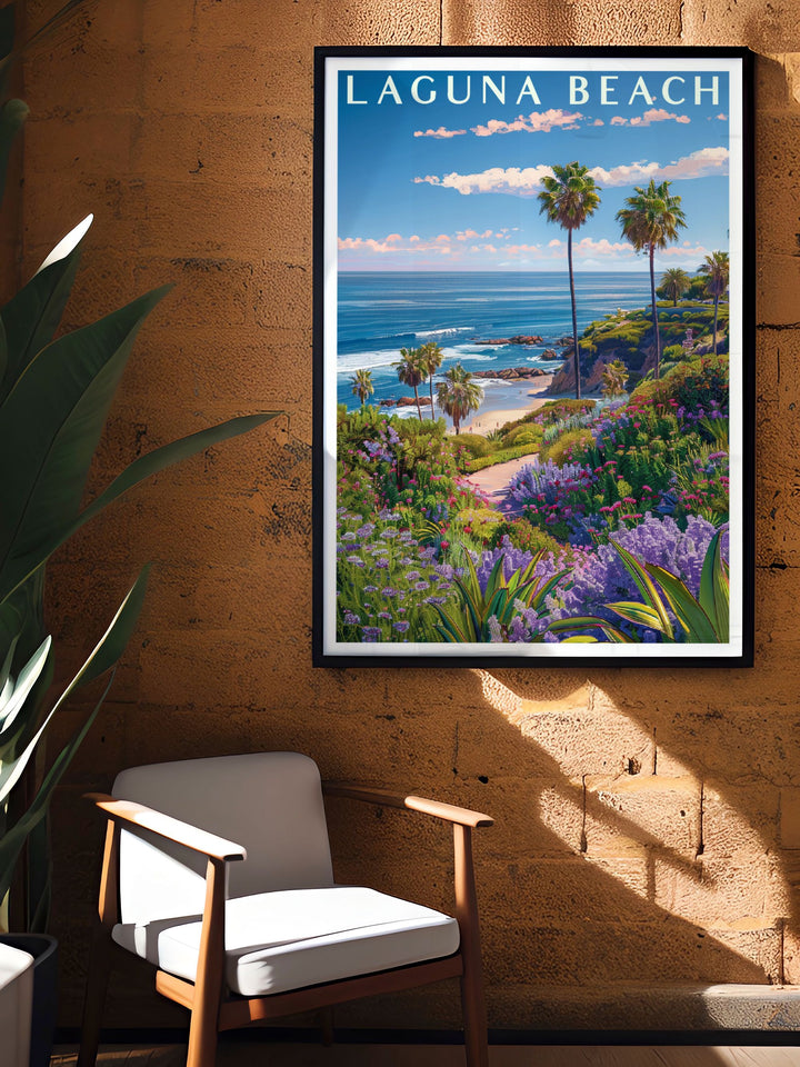 Elegant Heisler Park Framed Prints for Laguna Beach Decor offers a modern touch to any room enhancing the ambiance with its vibrant colors and detailed design.