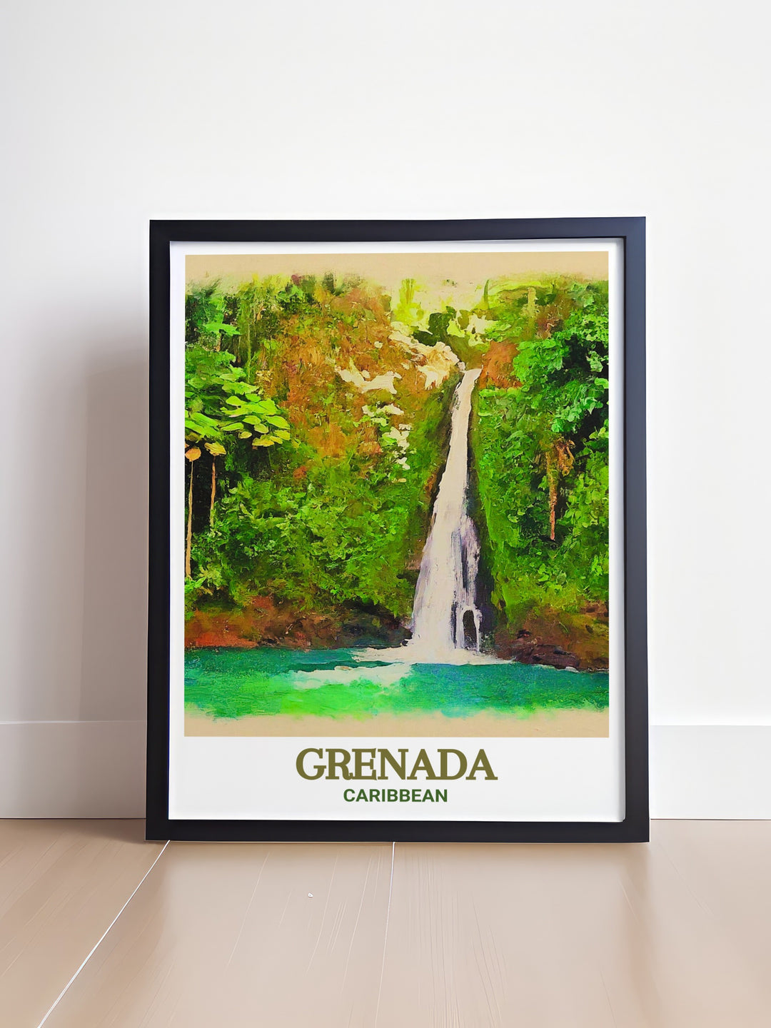 Grenada nature print of Annandale Falls, capturing the essence of this stunning location with fine details and rich colors. A wonderful gift for travel and nature enthusiasts.