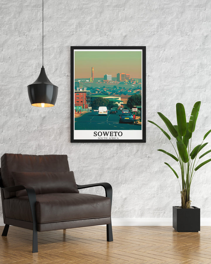 Detailed Soweto Art Print of Meadowlands, focusing on the communitys resilience and the rich tapestry of life that continues to define this iconic part of Gauteng Province, making it a meaningful addition to any space.