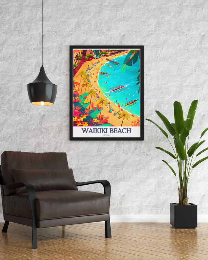 Pacific Ocean Canvas Art offers a breathtaking depiction of the oceans vastness as seen from Waikiki Beach. This artwork is perfect for beach lovers, providing a tranquil and calming focal point for any room, allowing you to enjoy the beauty of Hawaiis natural landscapes from afar.