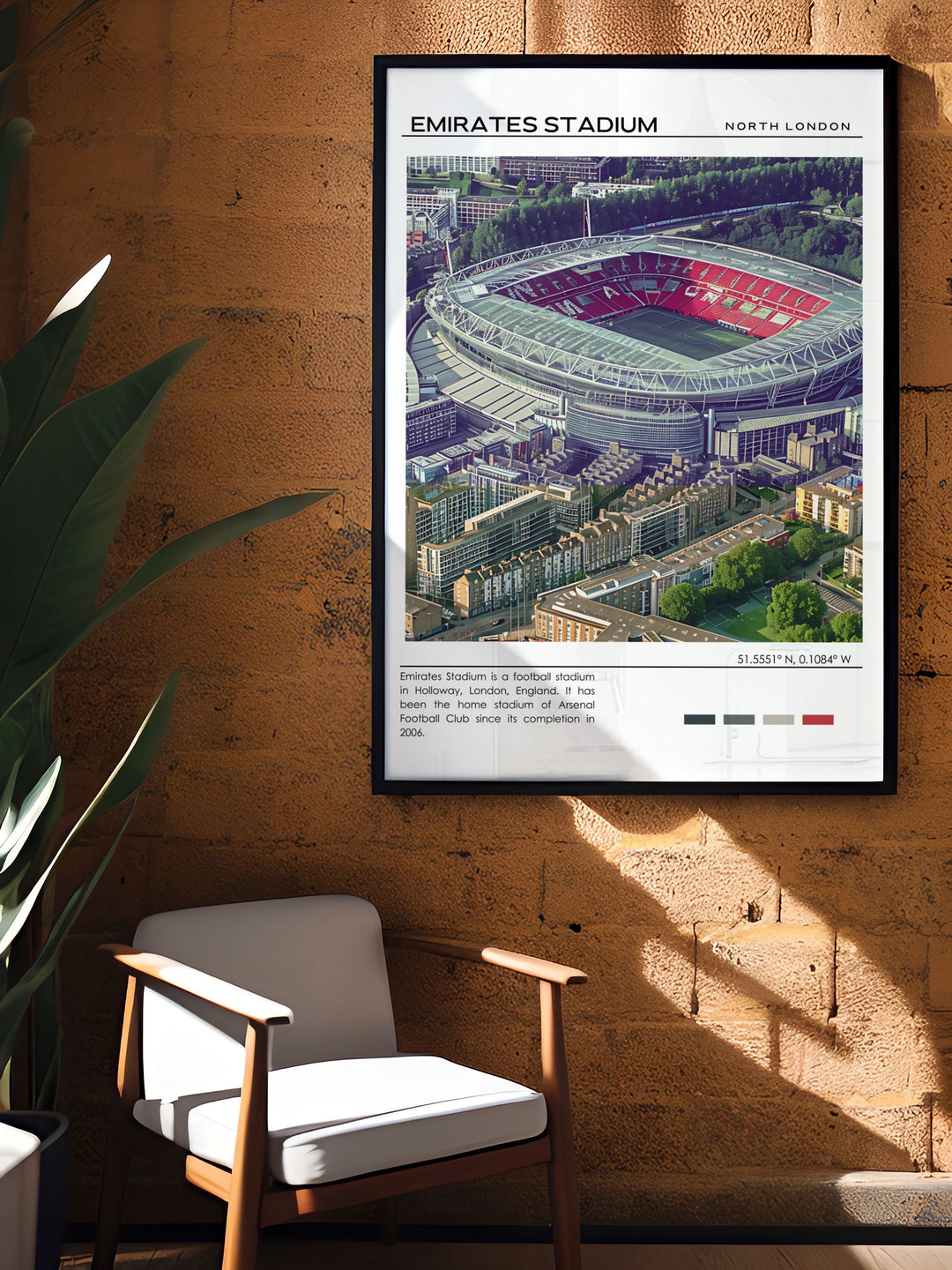 Home decor print illustrating Emirates Stadium, perfect for adding a touch of football heritage to any space.