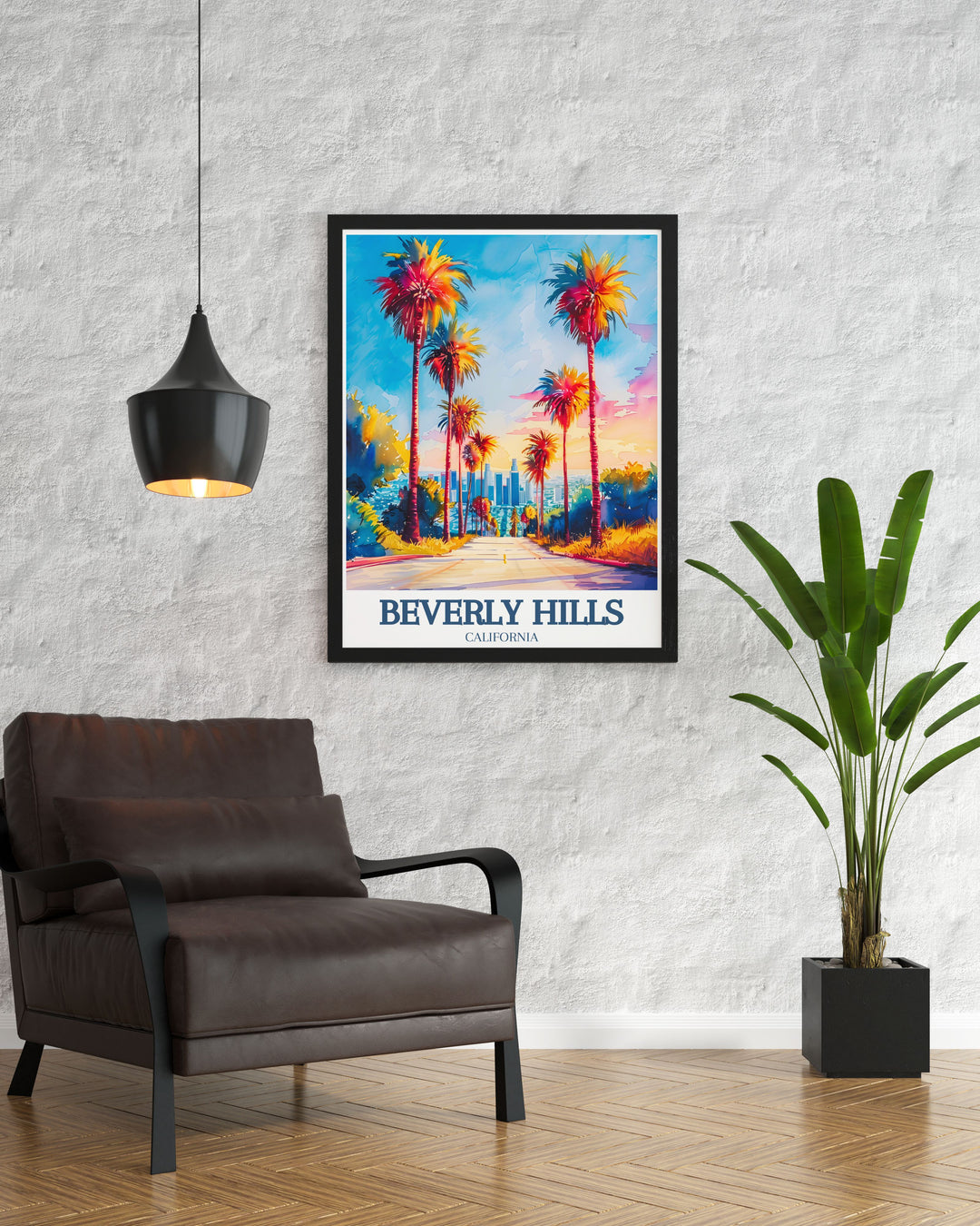 Beautiful California print highlighting the vibrant energy of Sunset Boulevard and the stunning Los Angeles cityscape, ideal for those who appreciate glamour and elegance. Adds a stylish touch to your home decor.