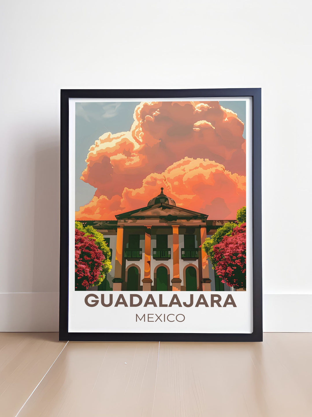 Featuring the historic Hospicio Cabañas, this art print highlights the architectural beauty and cultural significance of one of Mexicos most iconic landmarks, making it an ideal addition to any room.
