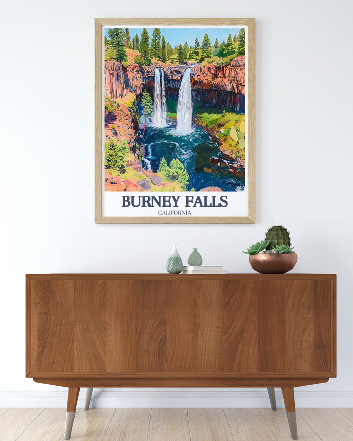 This beautiful Burney Falls Print from Pacific Crest Trail California is an elegant representation of one of the states most iconic waterfalls making it a standout addition to your collection of California artwork and nature inspired decor.