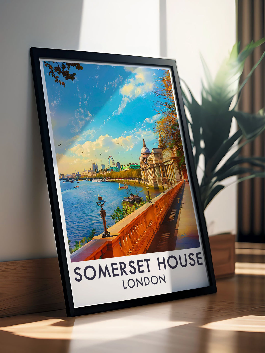 Exquisite London Park Poster depicting Hyde Park London and Buckingham Palace The river terrace Modern Decor piece with timeless appeal