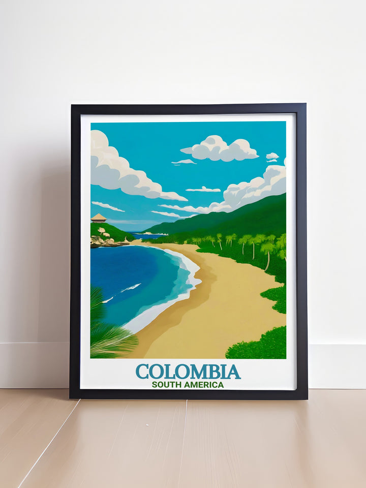 This Cartagena Art Print offers a colorful and detailed depiction of one of Colombias most vibrant cities, alongside a stunning representation of Tayrona National Park. Perfect for any lover of Colombian culture and nature.