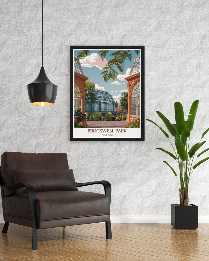 Abstract interpretation of Brockwell Park Greenhouses highlighting the structural elements in a custom art print
