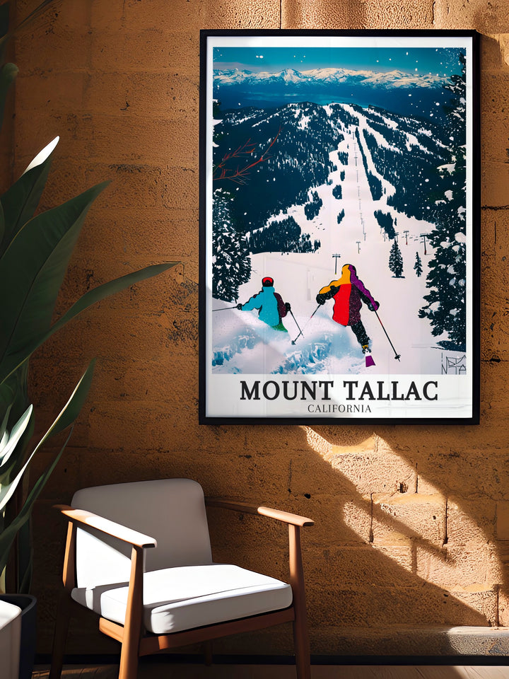 This Mount Tallac art print combines the beauty of the Sierra Nevada with the adventure of the Tallac Trail and Heavenly Mountain Resort, offering a vibrant depiction of Californias alpine wonders.