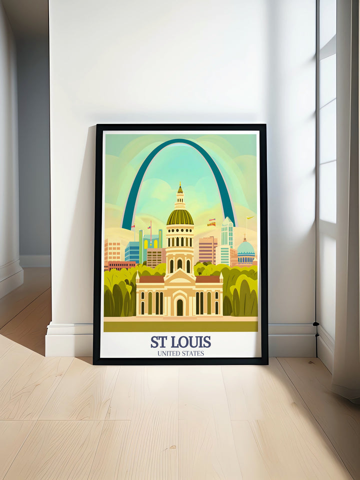 Stunning St Louis travel poster featuring Forest Park and Old Courthouse perfect wall decor for modern homes and gifts highlighting the vibrant city color palette and iconic landmarks ideal for enhancing any living room with elegant home décor and artistic flair