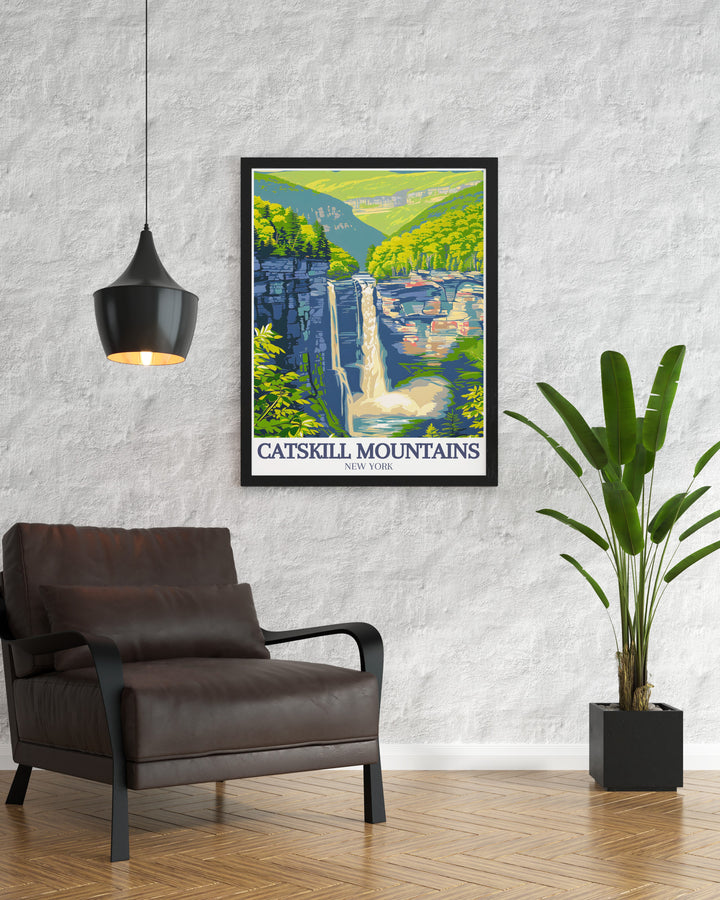 Kaaterskill Falls and Spruce Creek perfect wall decor offers a captivating view of New Yorks natural wonders. These stunning travel prints are ideal for creating a peaceful and inviting atmosphere in any room.