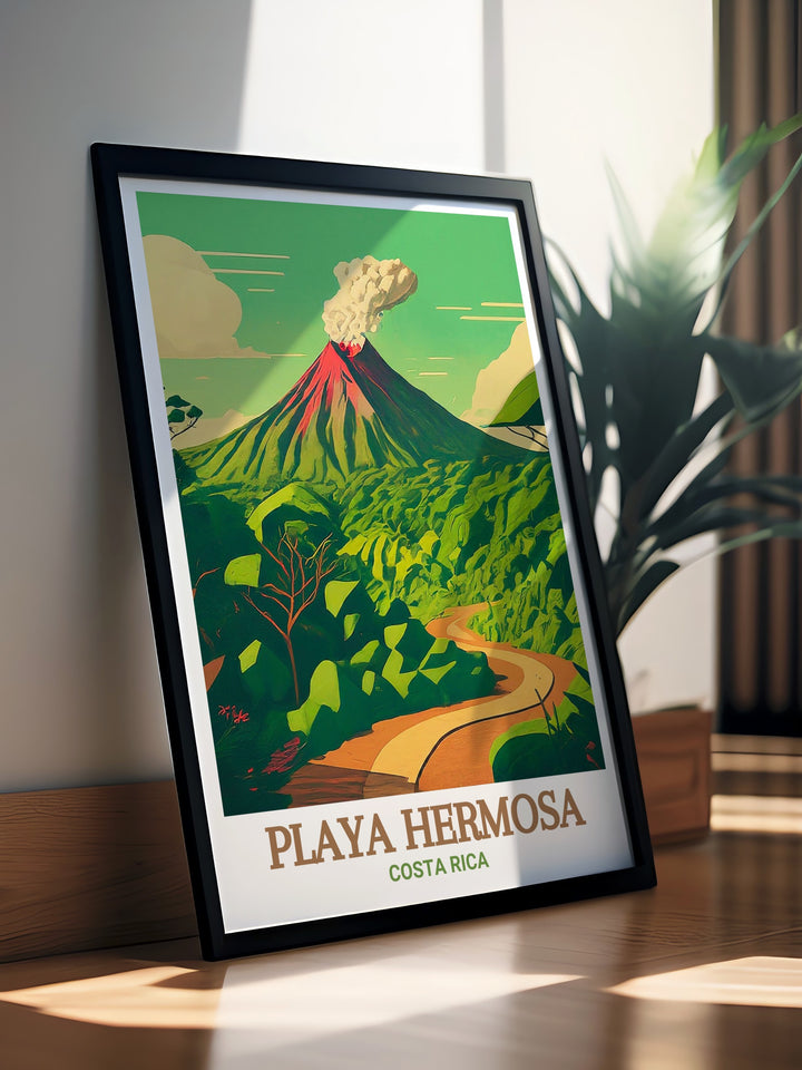 Playa Hermosa Costa Rica Art combined with Rincon de la Vieja National Park Stunning Prints a perfect wall decor option for nature enthusiasts and travelers who appreciate the vibrant colors and serene beauty of Costa Ricas landscapes