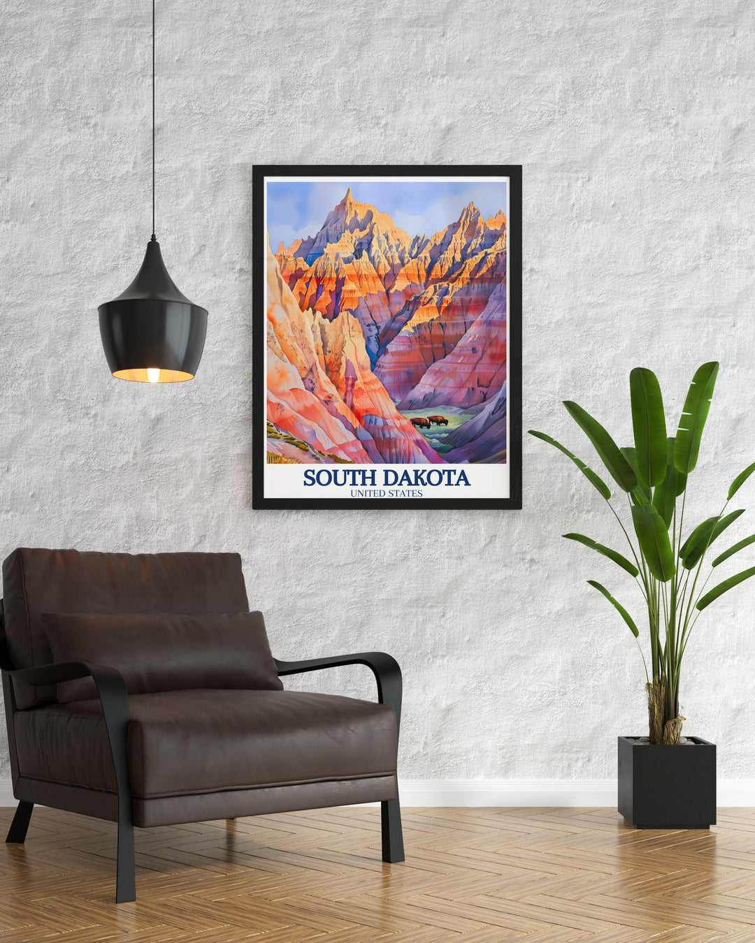 Gorgeous South Dakota artwork highlighting the beauty of Badlands National Park bison perfect for stunning prints and sophisticated living room decor