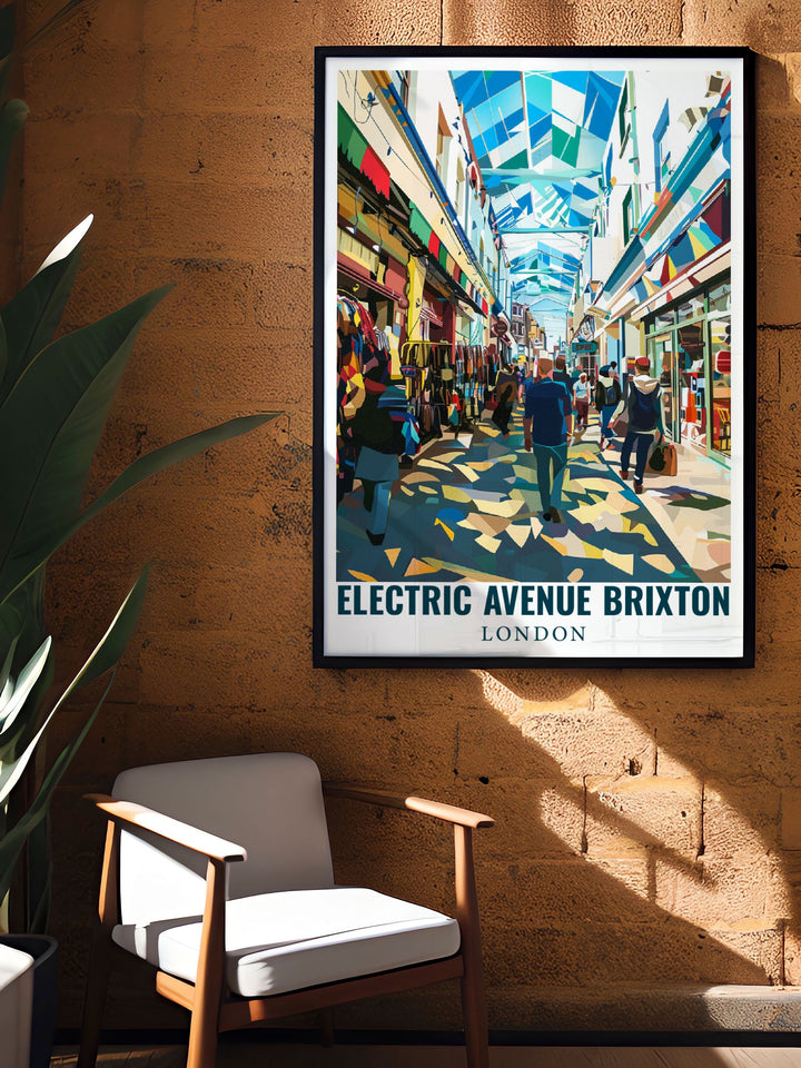 Featuring Electric Avenue, this art print highlights the dynamic market scenes and historical importance of one of Brixtons most famous streets, perfect for adding a touch of Londons unique charm to your home.