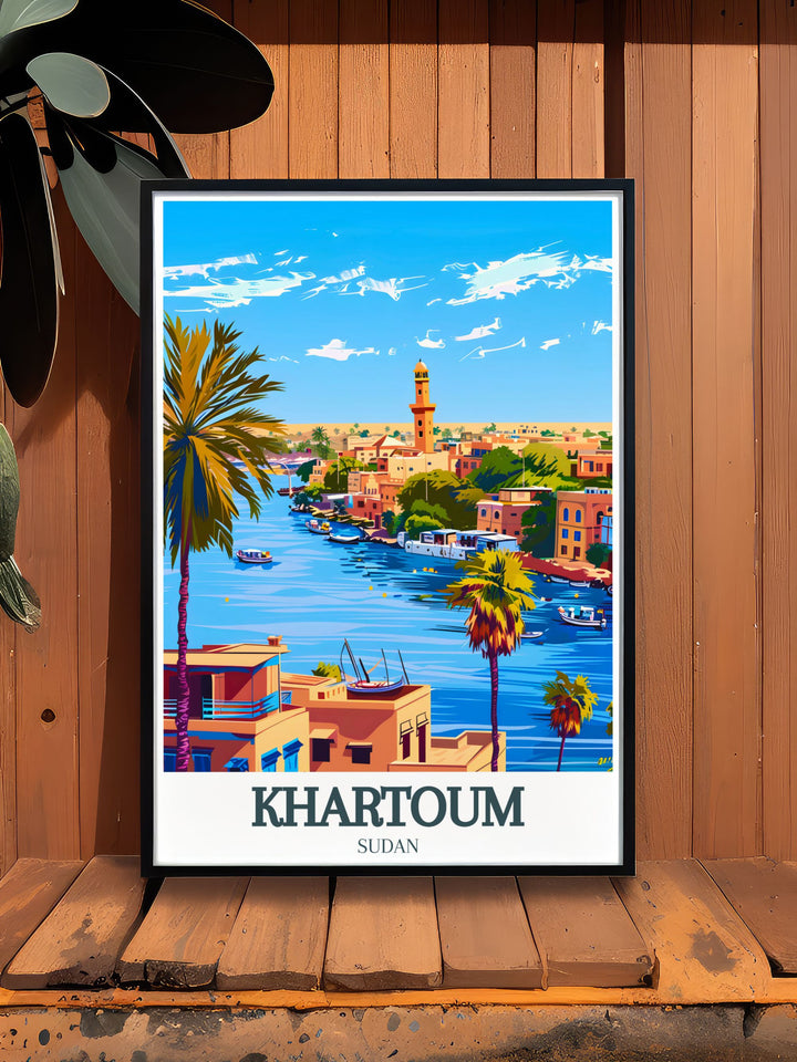 Unique Khartoum photo print highlighting the city center and the Nile River a perfect addition to any modern living room