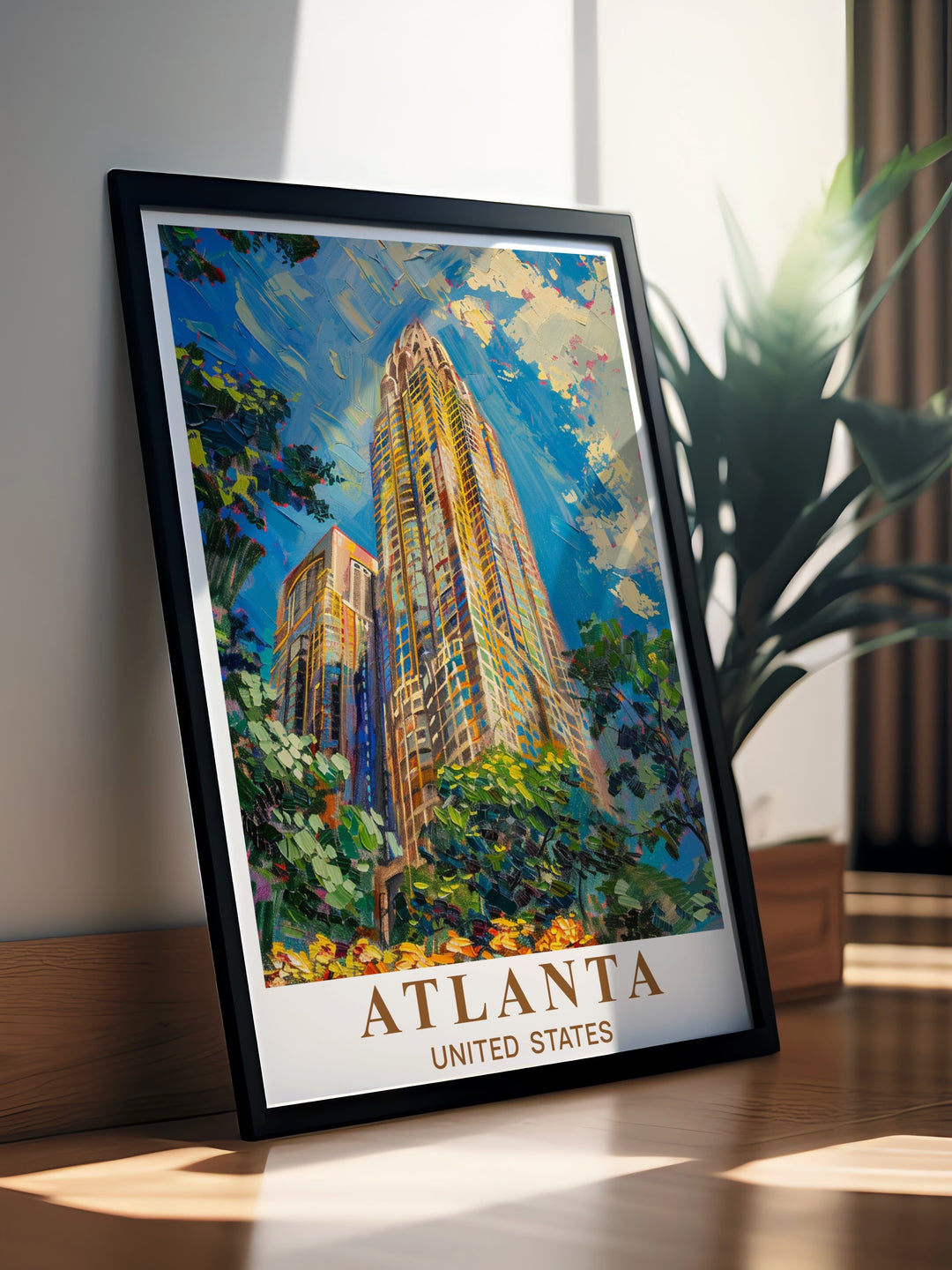 Atlanta poster with Peachtree Towers design is perfect for adding elegance to any room. This stunning artwork makes a great gift for travelers or anyone who loves modern decor and is perfect for Christmas birthdays or other celebrations.