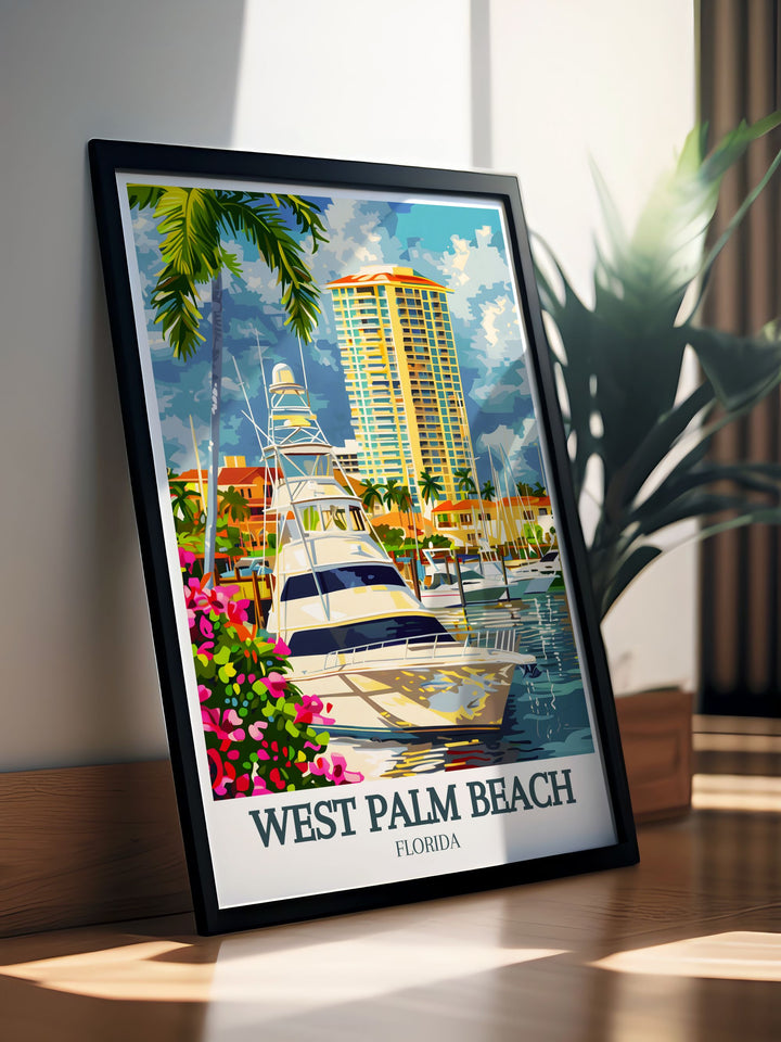 Palm Beach artwork featuring Palm Harbor Marina South Florida designed to elevate your home decor this Florida wall art adds a modern and vibrant touch to any room ideal for fans of West Palm Beach and the tropical beauty of South Florida