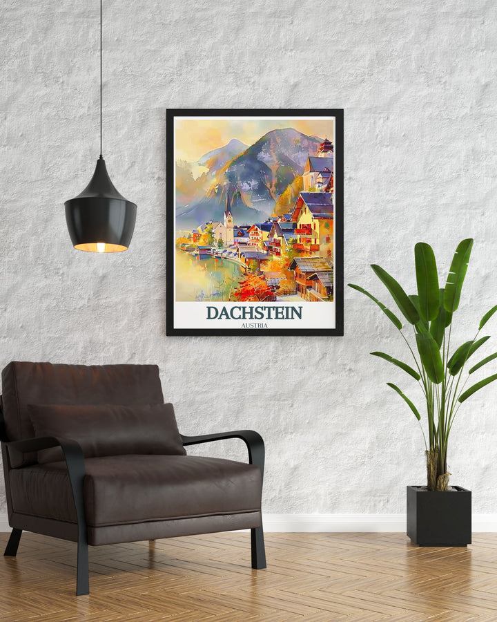 Mesmerizing Hallstatt Lake, Village of Hallstatt vintage print highlighting the villages charm and the lakes tranquility an ideal gift for art lovers and travel enthusiasts.