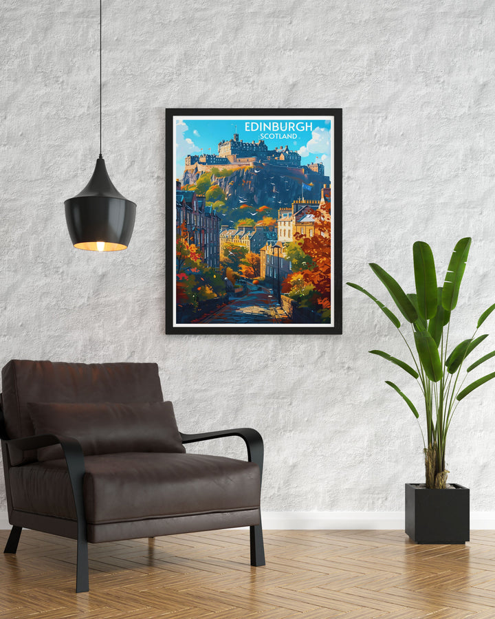 Unique Edinburgh Castle Wall Print displaying intricate castle artwork with a blend of historical charm and modern design for refined decor