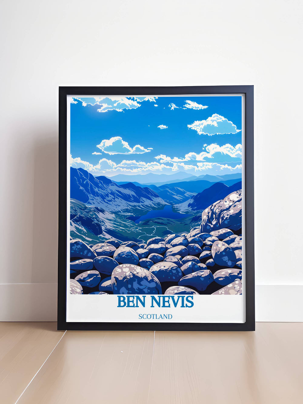 Summer scene at Ben Nevis summit wall art, displaying the lush greenery and vibrant life at Scotlands peak
