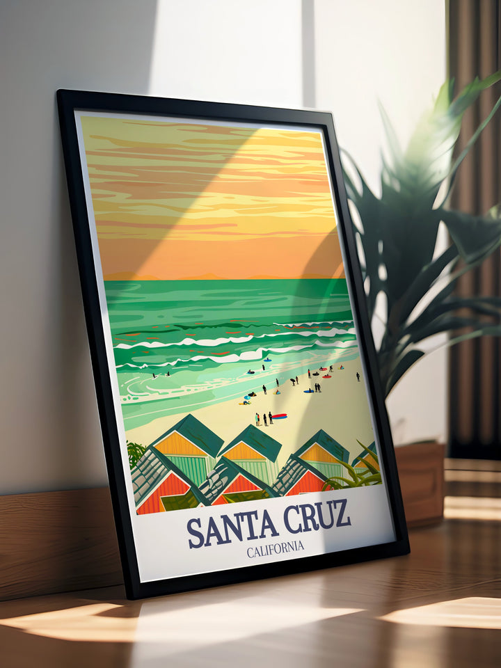 Capitola State Beach and Pacific Ocean stunning prints capturing iconic scenes perfect for California decor lovers modern California artwork ideal for wall décor in living rooms bedrooms or offices vibrant and beautiful Santa Cruz prints.