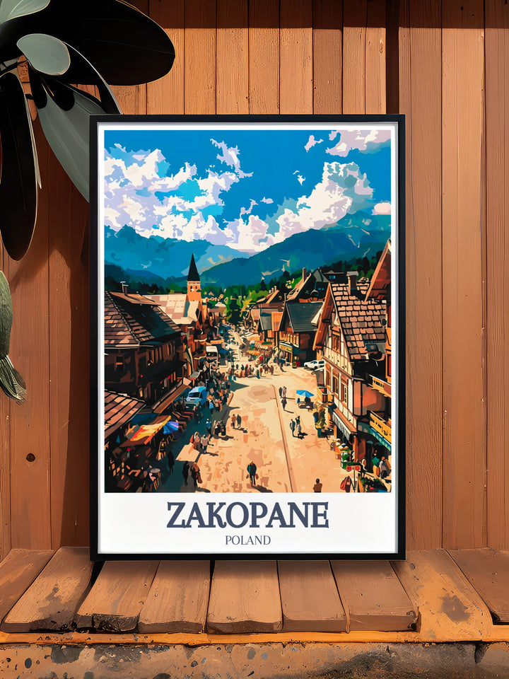 Gubalowka Hill and Krupowki Street Perfect Wall Décor illustrating the scenic mountains and streets of Zakopane ideal for adding sophistication to your living area or as a unique anniversary gift.