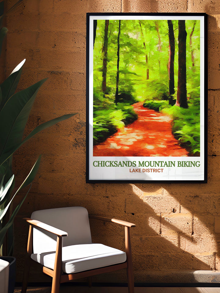 Chicksands Mountain Bike Print showcases the fast paced excitement of the famous Bedfordshire trails, making it the perfect gift for any cycling fan. Celebrate your love for mountain biking with this bold and energetic artwork.