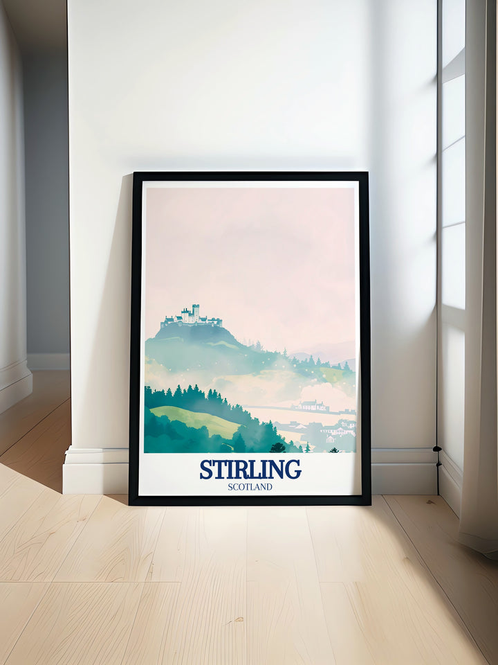 Our poster print of Stirling Castle and Stirlings Old Town is a timeless piece that reflects Scotlands historic significance. The detailed artwork makes it perfect for anyone passionate about Scottish history, offering a unique and meaningful gift option.