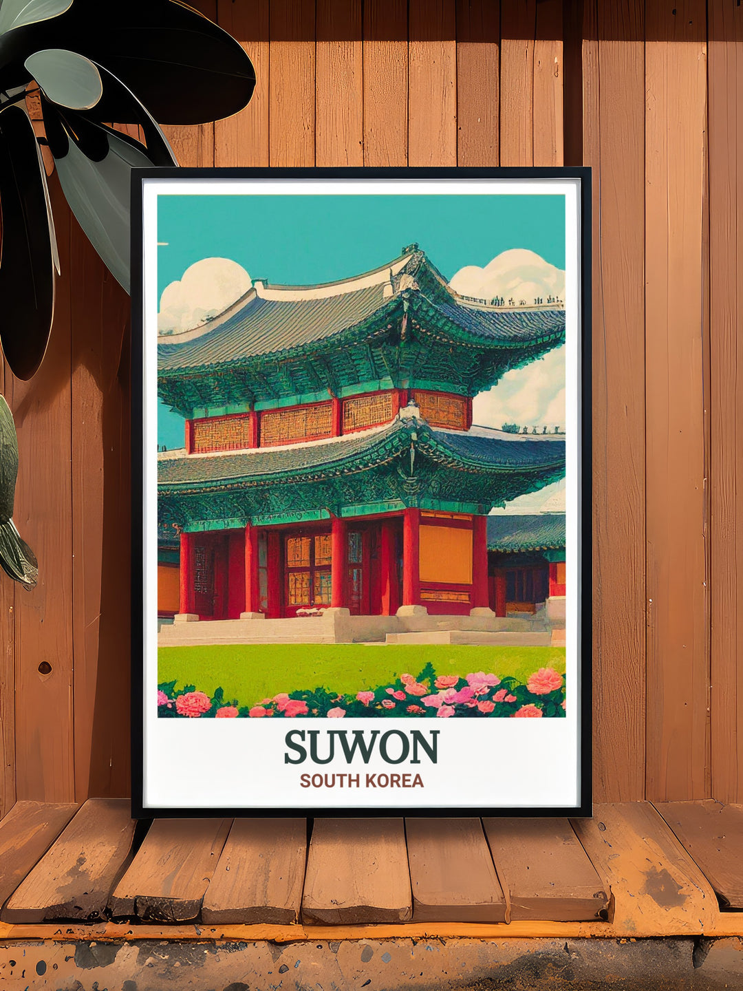 A vibrant and detailed travel print featuring Hwaseong Haenggung Palace, part of South Koreas rich history. This artwork is perfect for anyone who appreciates cultural landmarks and is seeking unique wall art for their home.