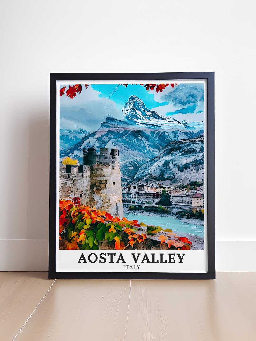 A framed art piece featuring the stunning landscapes of Aosta Valley, the historic architecture of Bard, and the awe inspiring heights of Monte Rosa. This Italy wall decor is designed to capture the imagination and bring the beauty of Italys alpine regions into your home. The high quality print and frame make it a durable and elegant addition to any decor. Perfect for those who cherish the art and history of Italy, this piece is both a decorative item and a cherished keepsake.