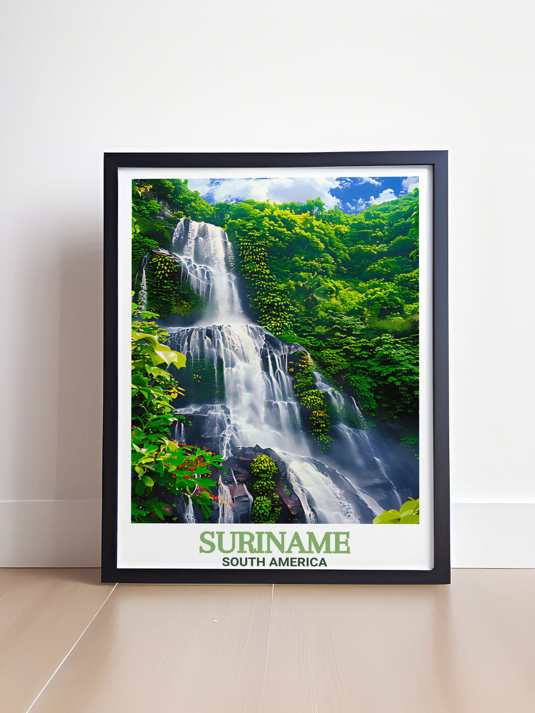 Stunning Suriname City Map featuring Paramaribo and Brownsberg Nature Park. Ideal for those who love travel and unique artwork. Makes a perfect gift for any occasion.